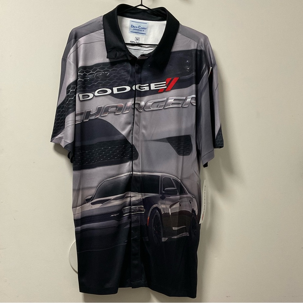 “Dodge Charger” David Carey Black & Gray Collared Button Down Dry Wick Shirt! - Picture 9 of 12